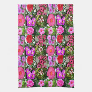 Pink Flower Photo Collage, Kitchen Towel