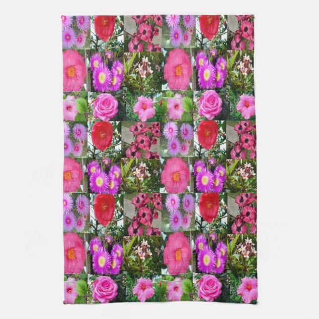 Pink Flower Photo Collage, Kitchen Towel (Vertical)