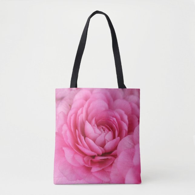Pink Flower Photograph Monogram Tote Bag (Front)