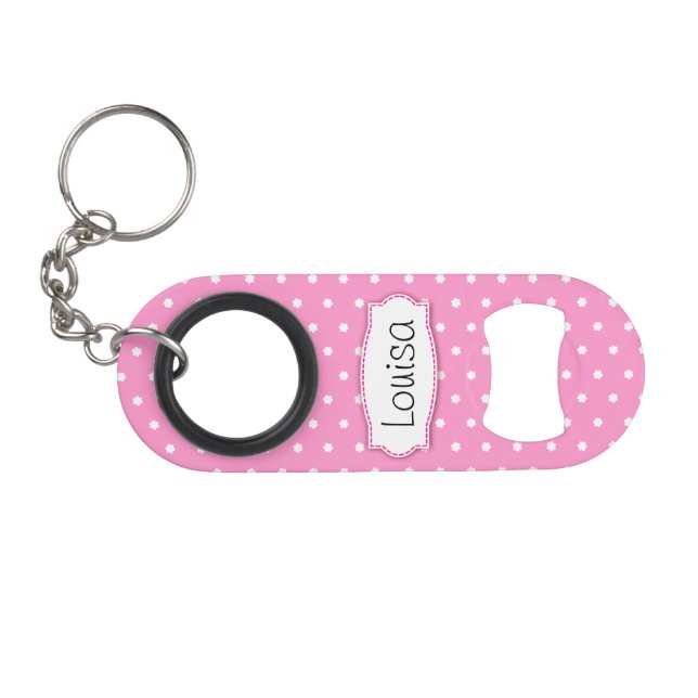 Pink flower polka dots name bottle opener keychain bottle opener (Front (Horizontal))
