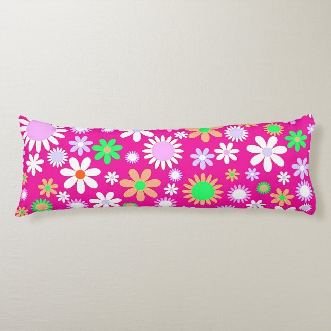 Pink Flower Power Body Pillow (Front)