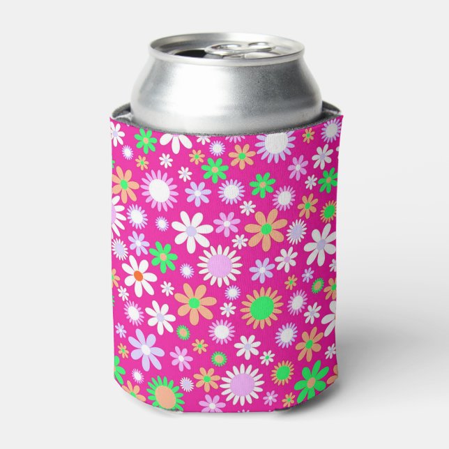 Pink Flower Power Can Cooler (Can Front)