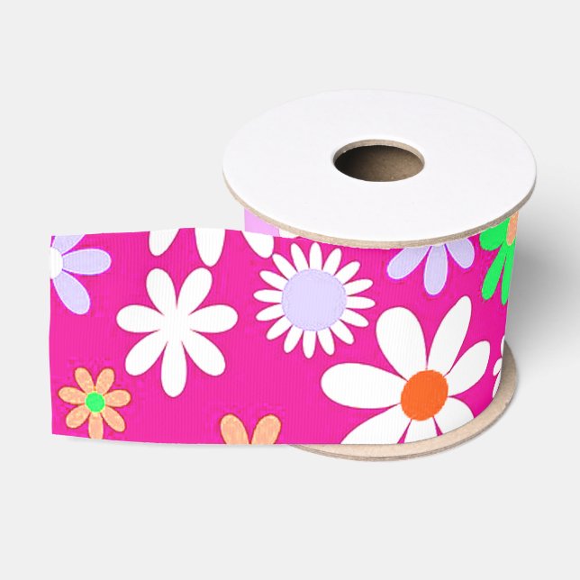 Pink Flower Power Grosgrain Ribbon (Spool)