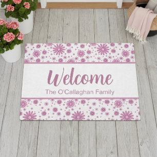 Pink Flower Power Retro Daisy Housewarming Doormat