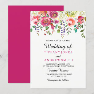 Pink Flower Pretty Tropical Wedding Invitation