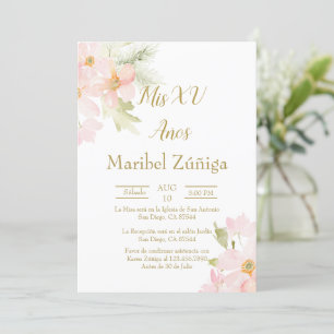 Pink flower Quinceanera invitation