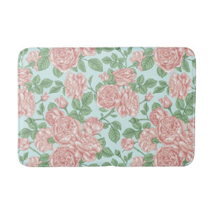 Pink Flower Rose Garden Bouquet Pattern Bath Mat
