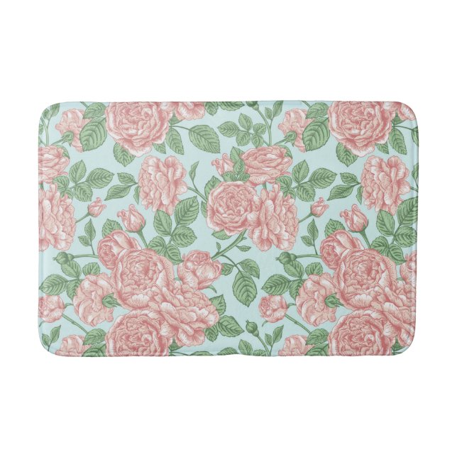 Pink Flower Rose Garden Bouquet Pattern Bath Mat (Front)