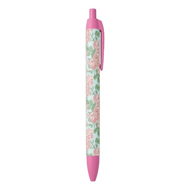 Pink Flower Rose Garden Bouquet Pattern Black Ink Pen (Bottom (Vertical))
