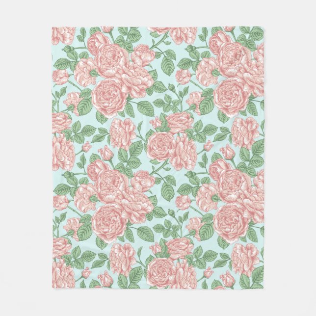 Pink Flower Rose Garden Bouquet Pattern Fleece Blanket (Front)