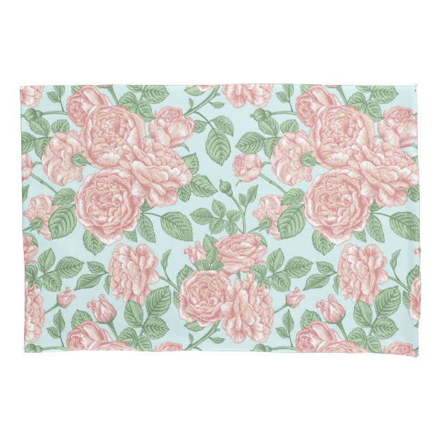 Pink Flower Rose Garden Bouquet Pattern Pillowcase (Front)