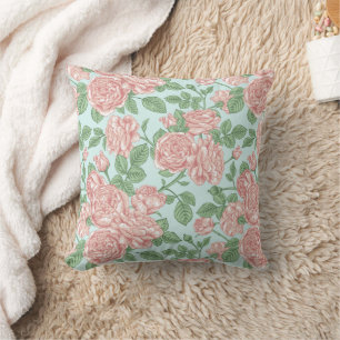 Pink Flower Rose Garden Bouquet Pattern Throw Pillow