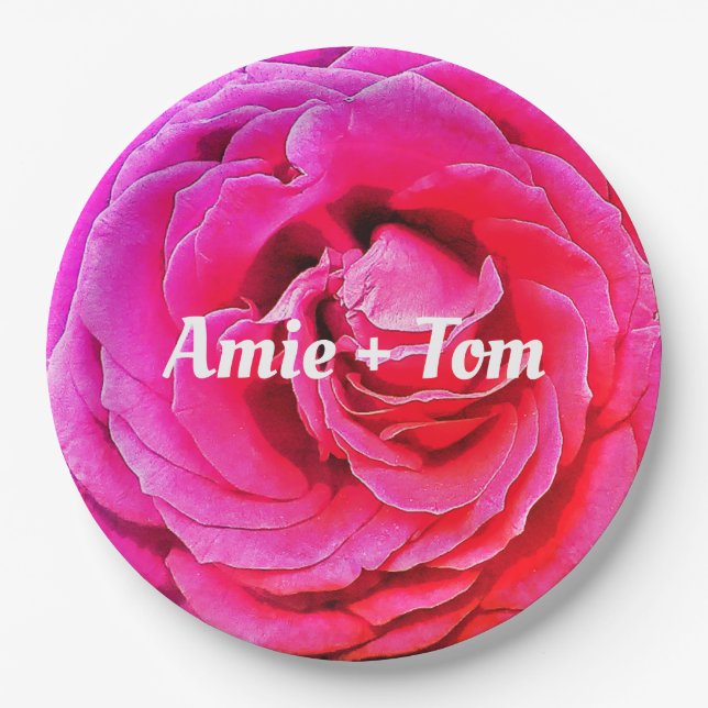 Pink Flower  Rose, Wedding  Custom Paper Plates (Front)
