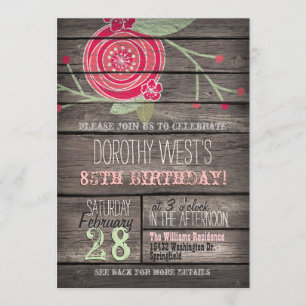 Pink Flower, Rustic Country 85th Birthday Party Invitation
