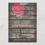 Pink Flower, Rustic Country 90th Birthday Party Invitation<br><div class="desc">90th Birthday Party invitation featuring pink and sage green flower, floral design on rustic vintage country western, barn wood, wooden printed background with elegant, old fashioned style fonts. Perfect for country, farmhouse, farm, barnyard theme Birthday Parties! This cute, fun invite is great year round for spring, summer, fall, or winter...</div>