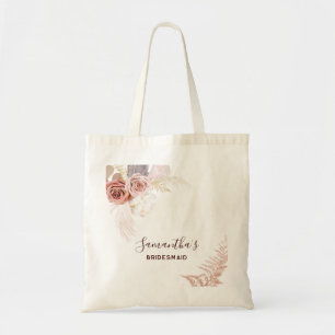 Pink Flower Script Terracotta Bridesmaid Tote Bag