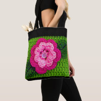 Pink Flower Spring Green Artisan Crochet Print