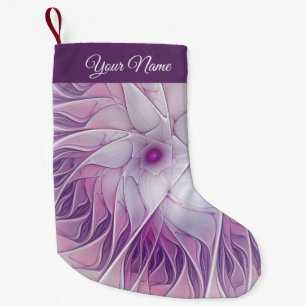 Pink Flower Star Modern Abstract Fractal Art Name Small Christmas Stocking