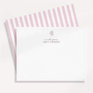 Pink flower & Stripes a Note From Flat Note Card