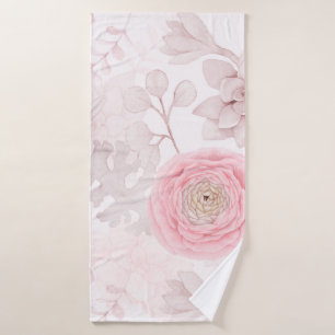 Pink Flower Succulent Illustration Summer Pattern Bath Towel Set