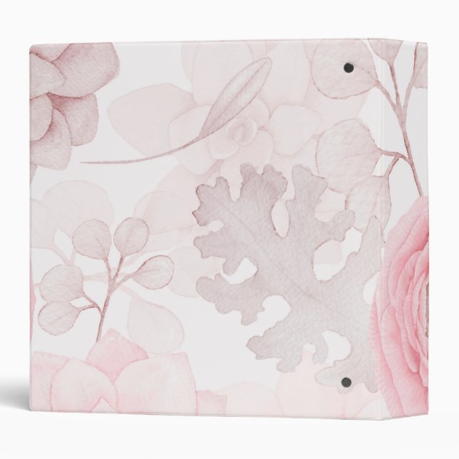 Pink Flower Succulent Illustration Summer Pattern Binder (Back/Spine)