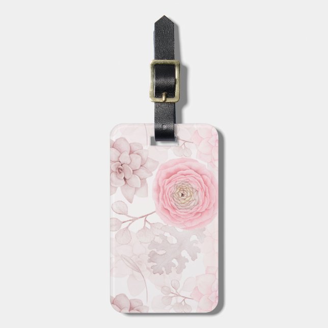 Pink Flower Succulent Illustration Summer Pattern Luggage Tag (Front Vertical)