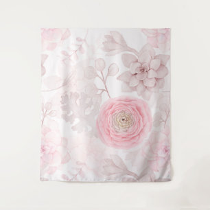 Pink Flower Succulent Illustration Summer Pattern Tapestry