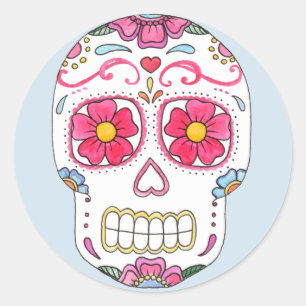 Pink Flower Sugar Skull Classic Round Sticker