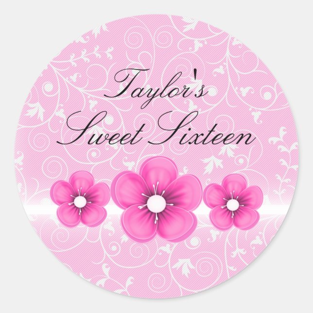 Pink Flower Sweet16 Sticker (Front)