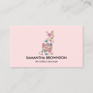 Pink Flower Texture Cat Pet Sitting Business Card