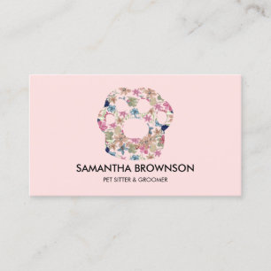 Pink Flower Texture Paw Pet Sitting Business Card