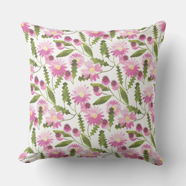 Pink Flower Throw Pillow-Outdoor Outdoor Pillow (Front)