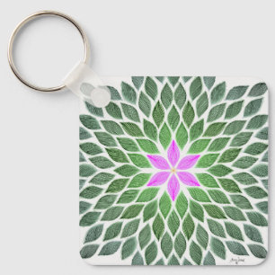 pink flower tile keychain