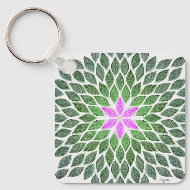 pink flower tile keychain (Front)