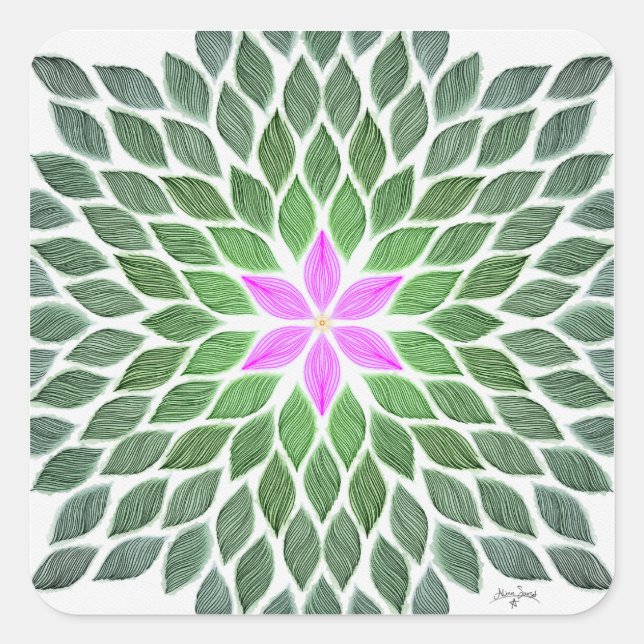 pink flower tile square sticker (Front)