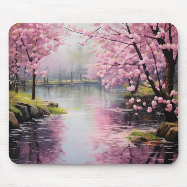 Pink Flower Tree Nature Mouse Pad (Front)