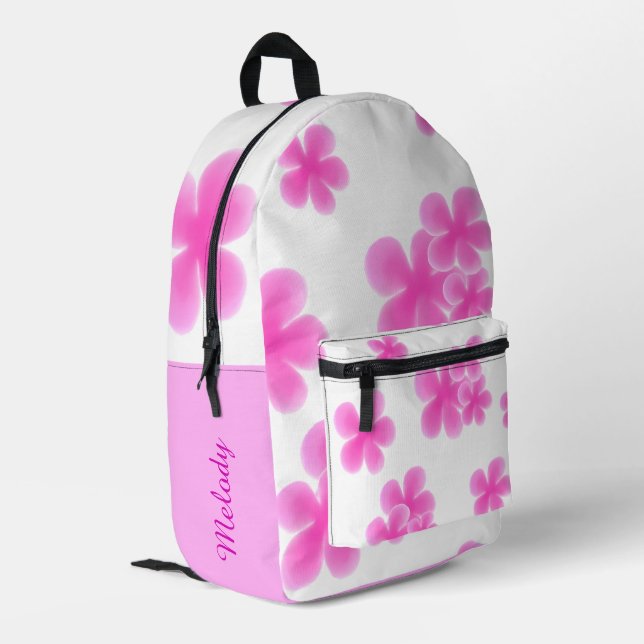 Pink Flower Trendy Floral Pattern for Girls & Teen Printed Backpack (Back Corner Left)