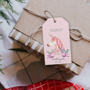 Pink Flower Unicorn Girl Birthday Gift Gift Tags