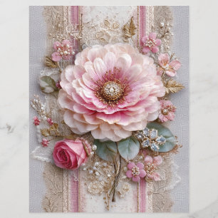 Pink Flower Vintage Junk Journal Scrapbook Paper