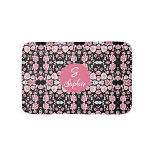 pink flower vintage pattern   Custom Monogram Bath Mat