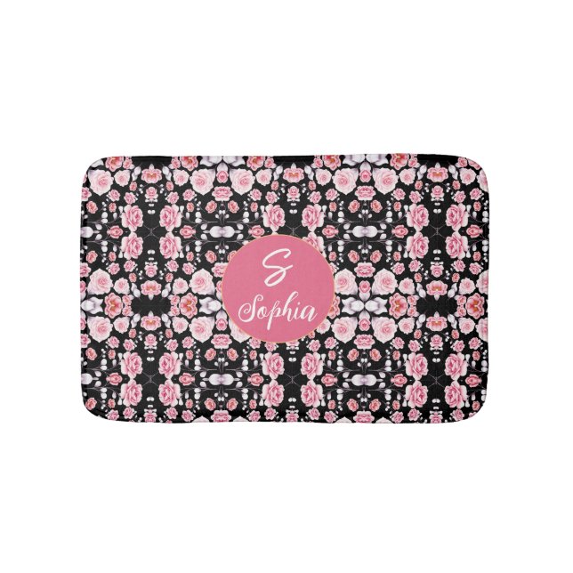 pink flower vintage pattern | Custom Monogram Bath Mat (Front)