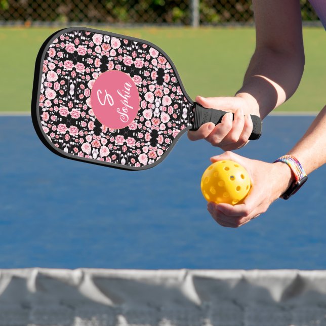 pink flower vintage pattern | Custom Monogram Pickleball Paddle (Insitu)