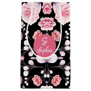 pink flower vintage pattern Custom Monogram Small Gift Bag