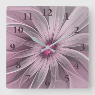 Pink Flower Waiting For A Bee Abstract Fractal Art Square Wall Clock