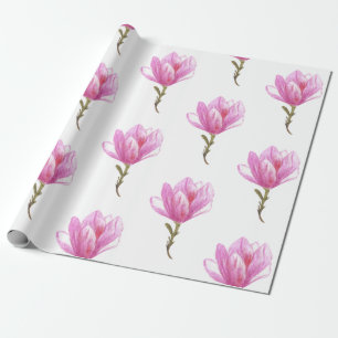 Pink Flower Watercolor Drawing Wrapping Paper