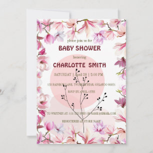 Pink Flower watercolor gradient floral baby shower Invitation