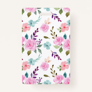 Pink flower watercolor seamless badge