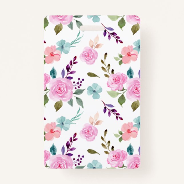 Pink flower watercolor seamless badge (Front)