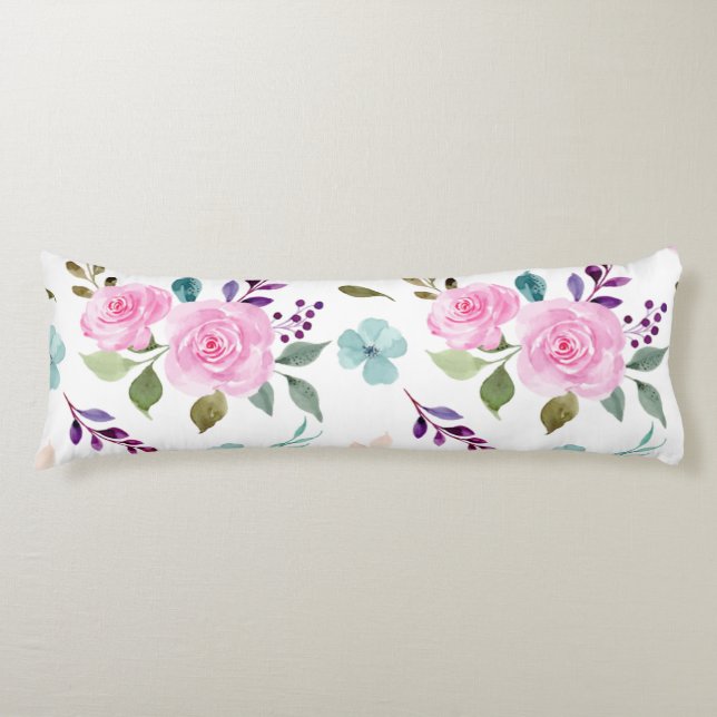 Pink flower watercolor seamless body pillow (Front)