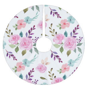Pink flower watercolor seamless brushed polyester tree skirt